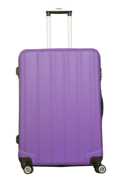 istock Purple plastic suitcase isolated on white background 1045849468