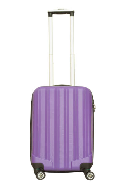 istock Purple plastic suitcase isolated on white background 1045849500