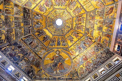 Mosaic-covered interior of the octagonal dome of Florence Baptistery, Tuscany, Italy