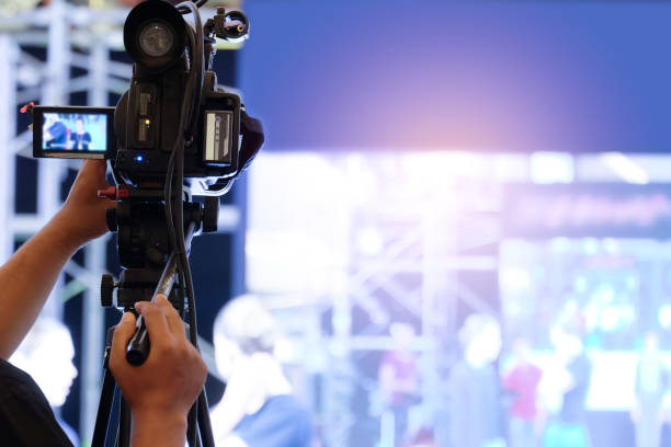 istock Video camera recording at television broadcast events 1045857010