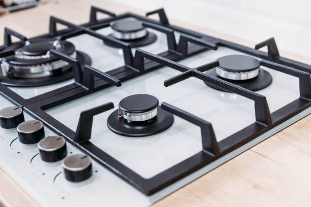 istock Close up of gas control panel hob in kitchen 1045857272