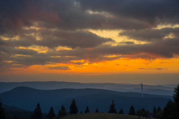 istock Germany, Magic orange light over black forest nature landscape at sunrise 1045865988