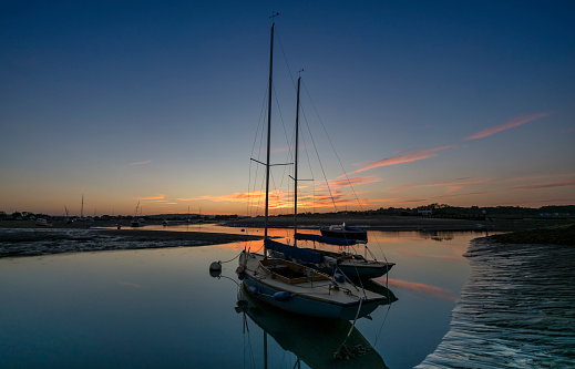 Yachts at Bembridge Harbour, Isle of Wight, England at Sunset