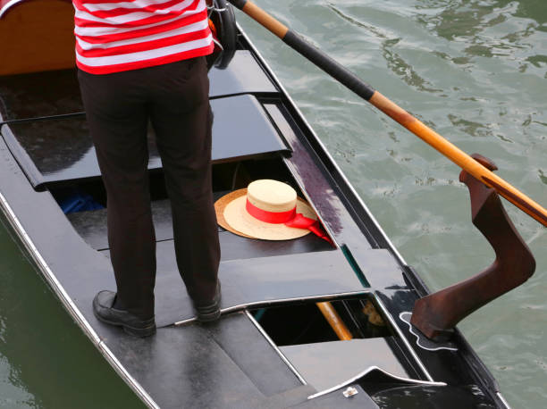 istock Gondolier on the gondola and his boater in Venice 1045877404