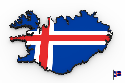 3D model of Iceland filled with national flag on white background