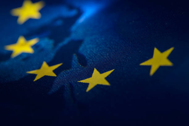 European Union Flag banner Abstract view of European Union Flag banner european union currency stock pictures, royalty-free photos & images