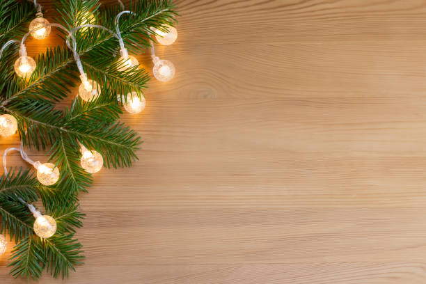istock Close up of christmas tree with lights. Copy space 1045891088