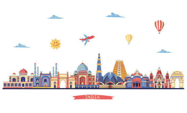 illustrations, cliparts, dessins animés et icônes de skyline coloré de l’inde. voyage et tourisme de fond. illustration vectorielle - india