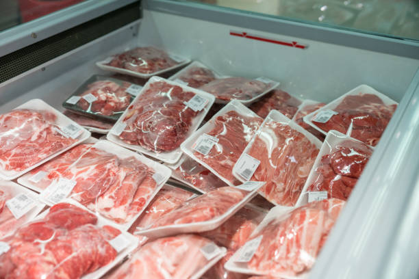 istock Raw meat in plastic box in supermarket 1045900386