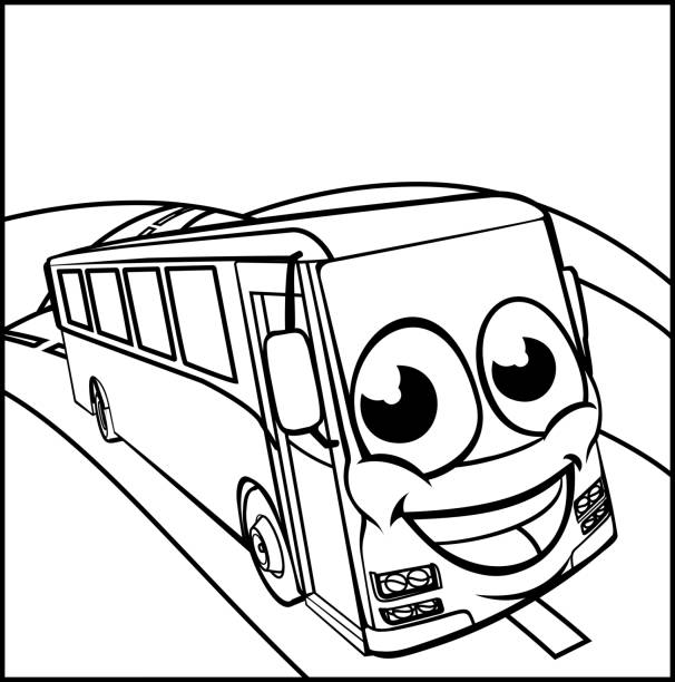 ilustraciones, imágenes clip art, dibujos animados e iconos de stock de dibujos animados de autobús de entrenador personaje mascota de la escena - shuttle bus vector isolated on white bus