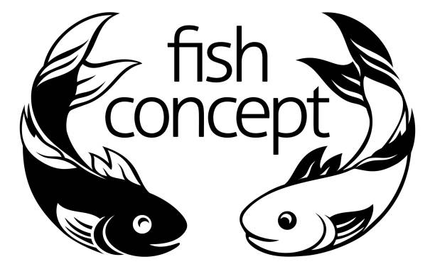 Fish Concept Icon A fish icon concept symbol with two fish possibly koi carp pisces fish tattoo designs drawing stock illustrations