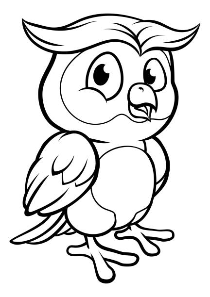 Cartoon Owl Character A cartoon owl character looking happy and friendly s 3d drawing stock illustrations