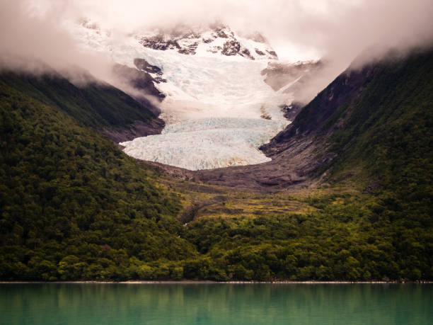 Detail of a glacier in the Glaciers National Park in Patagonia Argentina.  A glacier going down the valley to Lake Argentino. stock photo