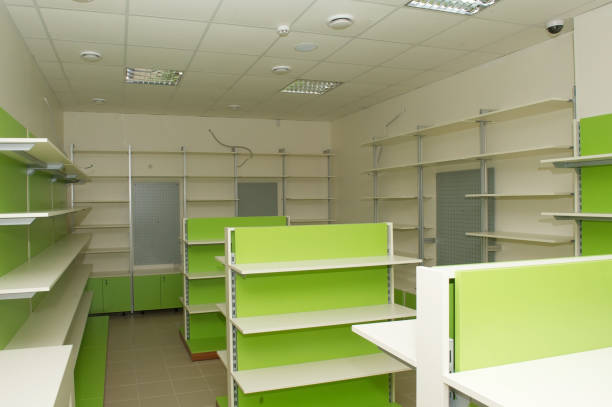 istock Furniture for the store. Empty store shelves 1045922542