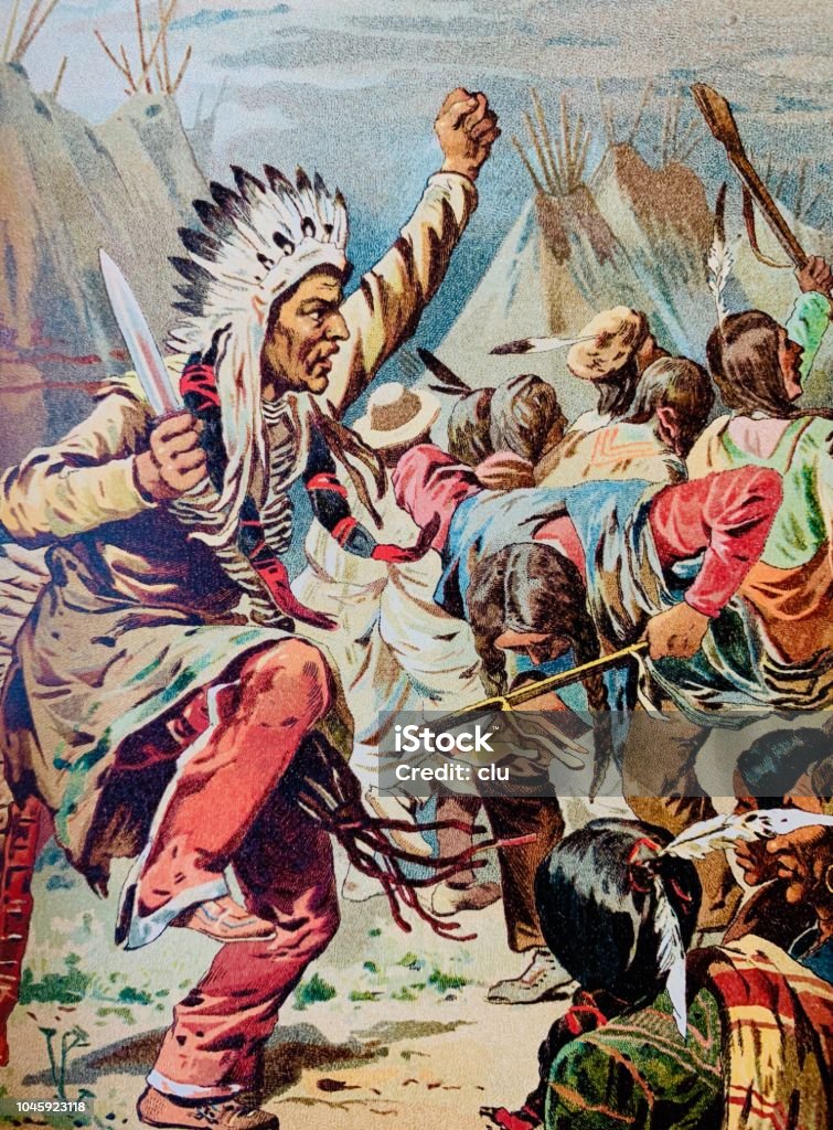 War dance of the Sioux Indians Illustration from 19th century Indigenous Peoples of the Americas stock illustration