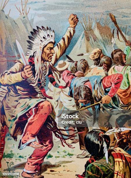 War Dance Of The Sioux Indians Stock Illustration - Download Image Now - Indigenous Peoples of the Americas, Fist, Archival