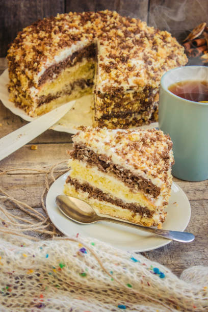 istock homemade sour cream cake with tea. selective focus. 1045929934