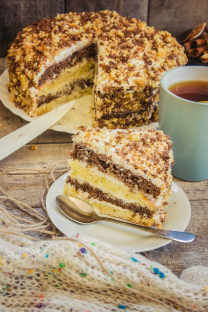 istock homemade sour cream cake with tea. selective focus. 1045929948