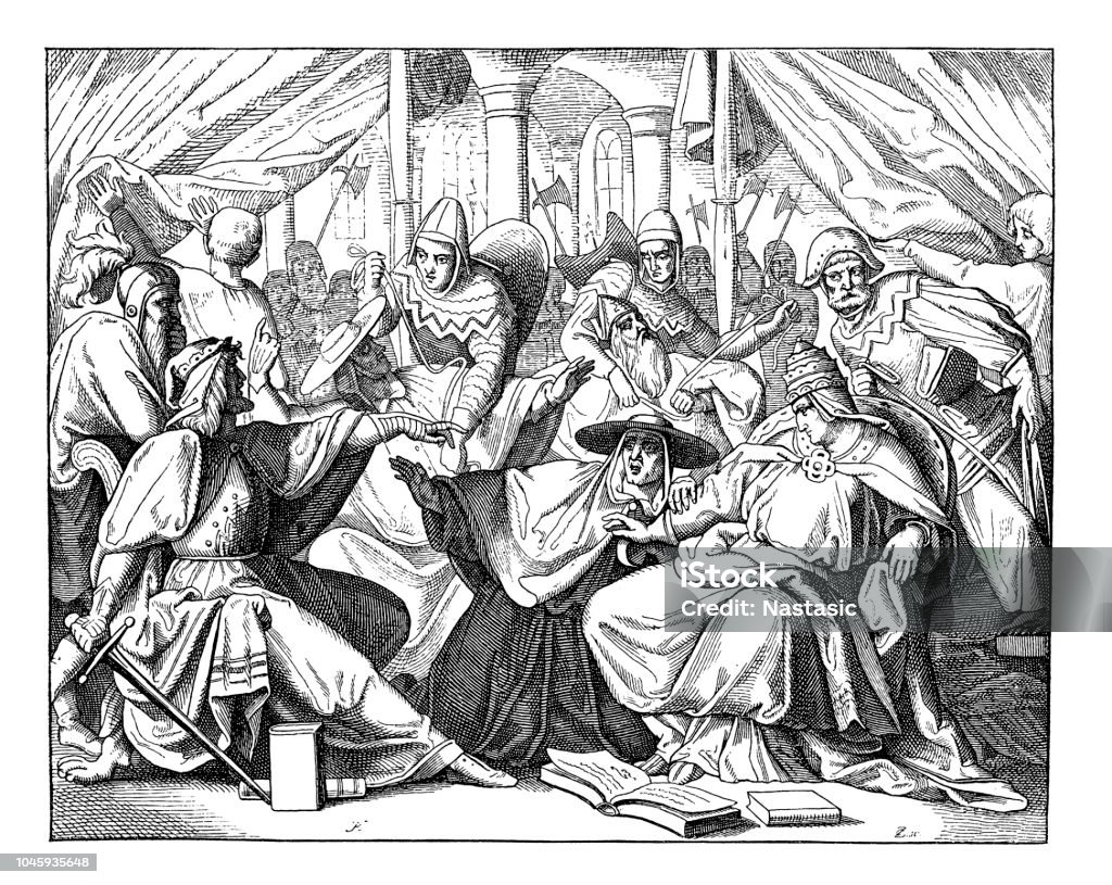 Henry V captured Pope Paschal II in 1111 Illustration of Henry V captured Pope Paschal II in 1111 Henry V Of England stock illustration