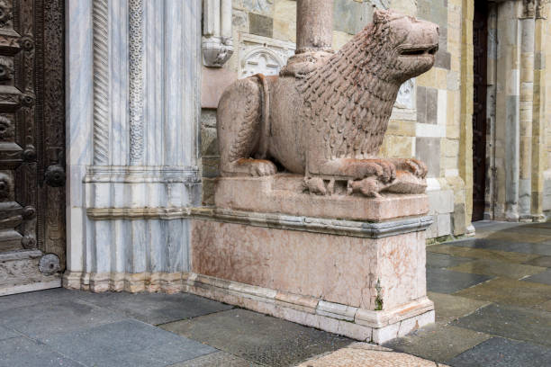 Lion statue in front of Parma Cathedral, Italy. Statue was made by Giambono da Bissono in 1281.