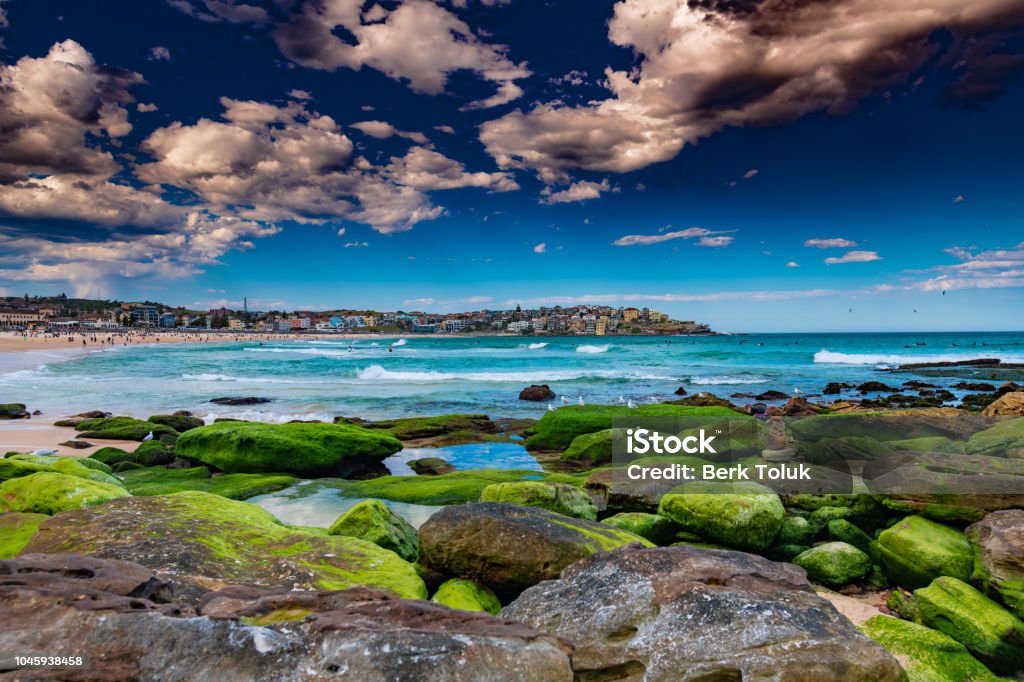 Sun Shower at Bondi Beach Clouds set in over Bondi Beach just before a Sun shower Australia Stock Photo