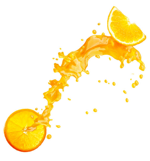 istock Juice splash with droplets isolated. 3D illustration 1045938788