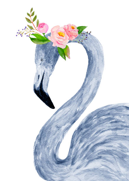 istock Watercolor flamingo with exotic flowers. Hand drawn illustration. 1045939038