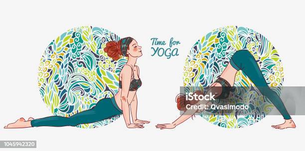 Cute Young Woman Practicing Yoga Stock Illustration - Download Image Now - Dog, Women, Yoga