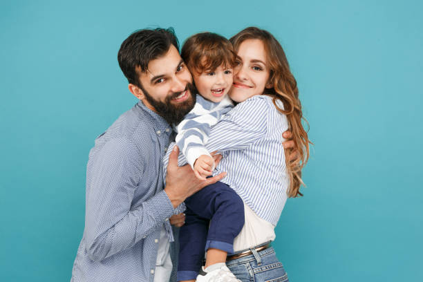 istock A happy family on blue background 1045954038