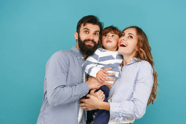 istock A happy family on blue background 1045954052