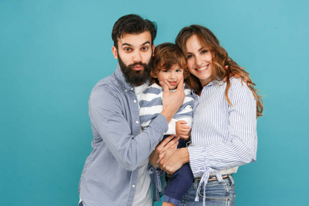 istock A happy family on blue background 1045954076