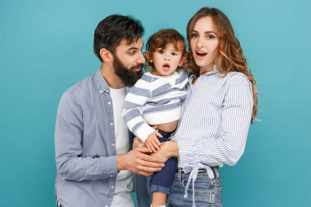 istock A happy family on blue background 1045954078