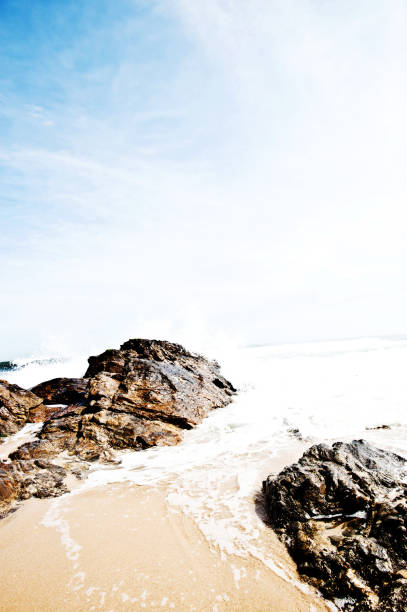 istock Colourful Atlantic Ocean Seaside Beach: Beautiful Dramatic Splash Of Tidal Waves Hitting Rocks. 1045960516