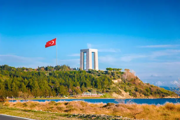 Canakkale Martyrs' Memorial with Turkish Flag, Turkey