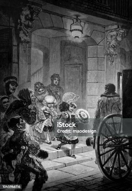 Children Of The Nobility Leave The House And Go To The Carriage 1888 Stock Illustration - Download Image Now