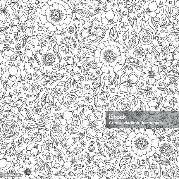 Seamless Floral Doodle Background Pattern In Vector Stock Illustration - Download Image Now