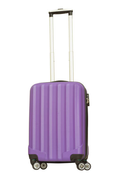 istock Purple plastic suitcase isolated on white background 1045975778