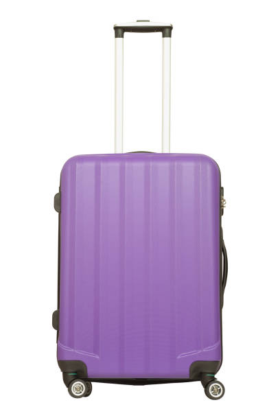 istock Purple plastic suitcase isolated on white background 1045975806