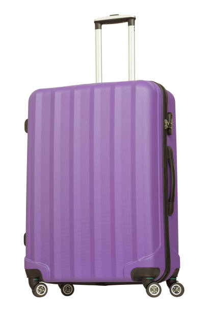 istock Purple plastic suitcase isolated on white background 1045975832