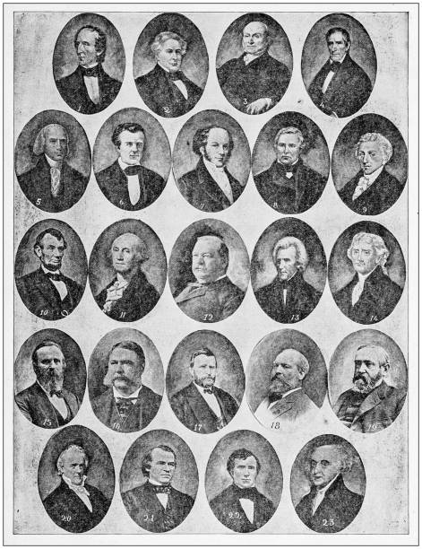 illustrations, cliparts, dessins animés et icônes de antique photo : présidents des états-unis d’amérique - john tyler