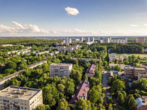 istock Aerial view on Troitsk city small green district 1045978686