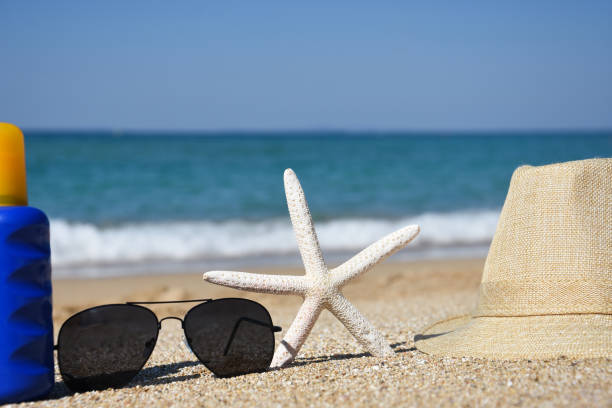 istock Summer vacation accessories on the beach 1045979296