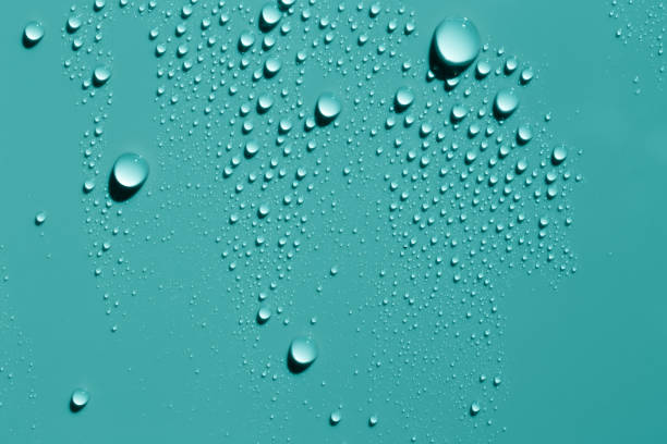 gotas de água sobre fundo verde, superfície liso - wet surface - fotografias e filmes do acervo