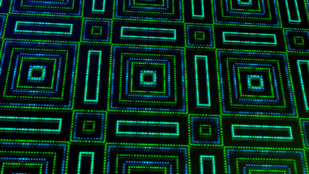 istock Animated illustration light shinning green and blue dots and stars square shapes. 1045982676