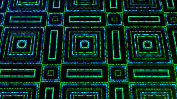 istock Animated illustrtation light shinning green and blue dots and stars square shapes. 1045982756