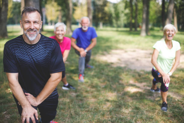 istock Senior people exercising outdoors 1045993202