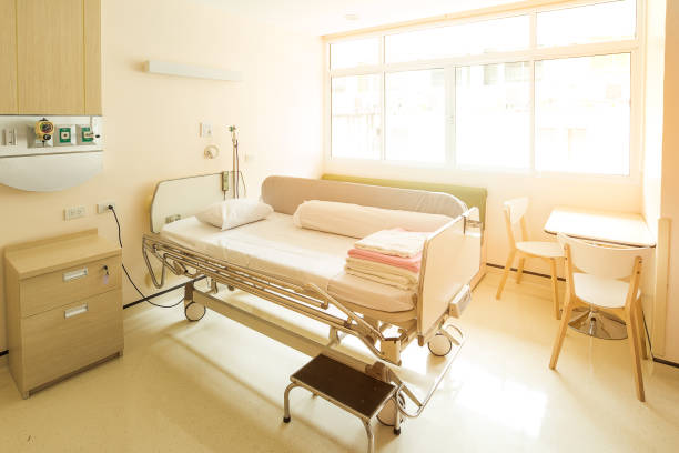 Recovery Room with bed and comfortable medical equipped in a hospital. Mattress with white cloth stock photo