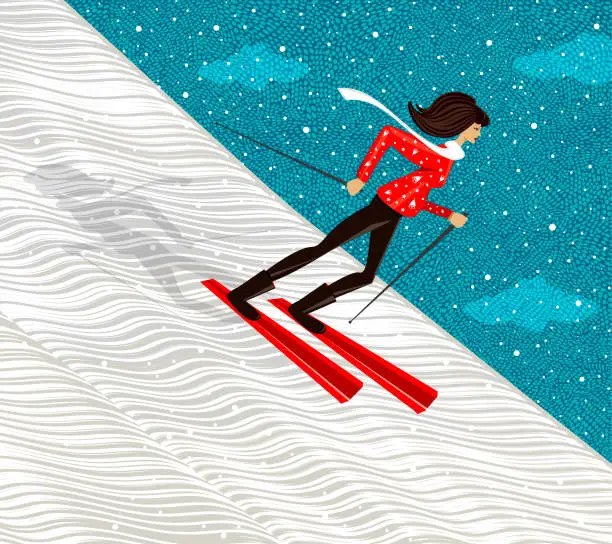 Vector illustration of Woman at Ski