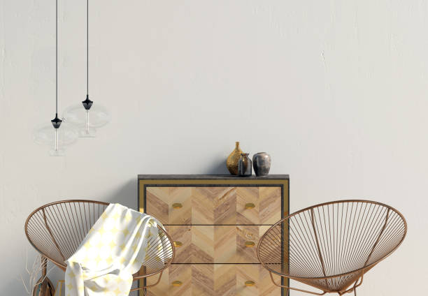istock Modern interior with dresser. Wall mock up. 3d illustration. 1045998016