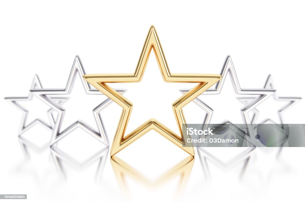Gold star Gold and silver stars on white background Award Stock Photo